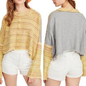 ☀️🌊🌺🪞FREE PEOPLE Boho Chic Catalina Mixed Media Bell Sleeve Top